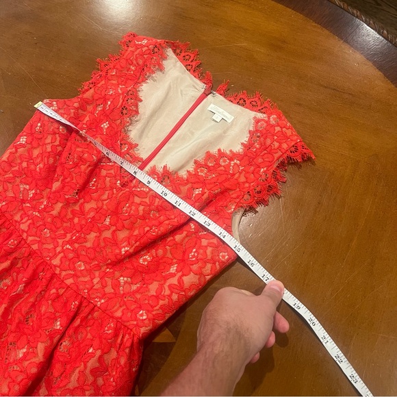 Shoshanna Sierra Lace Mini Party Dress Red 2 Sleeveless Nude Lining V-Neck - Picture 13 of 16